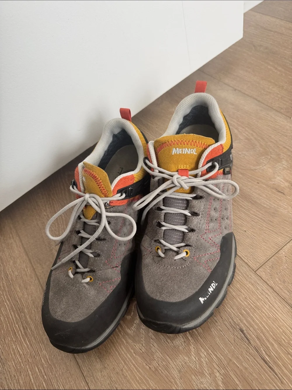 Meindl‎ Women's Gray Suede Athletic Shoes with Yellow Accents